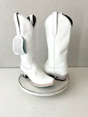Lane EMMA JANE White Cowboy Boots Western Cowgirl Mid Calf Tall Snip Toe Sz 6.5